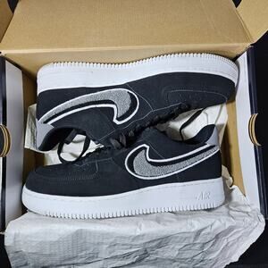 Nike Air Force 1 Low 3D Chenille Swoosh Black Cool Grey 10.5 VNDS OG Box